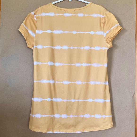 Girls Beautees size Large yellow striped top with front knot and sparkly flower - Picture 2 of 7